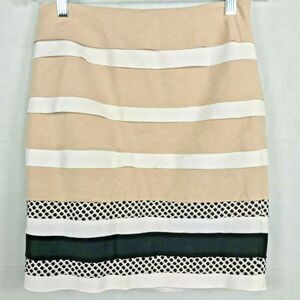 White House Black Market Skirt Womens Sz 6‎ Beige Black Striped Layered Pencil